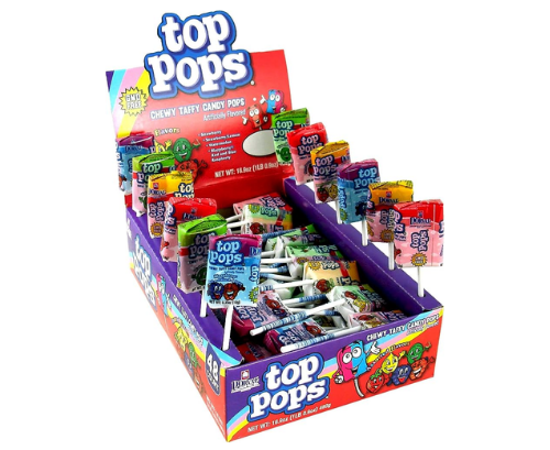 Top Pops Assorted Chewy Taffy Candy Pops 48ct Box e1745711082265 - Candy Retailer Top Pops